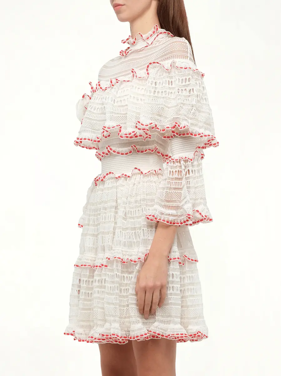 Alexander McQueen Amq - Volume Lace Mini Dress in White/pink | Thumbnail 3 Alexander McQueen Amq - Volume Lace Mini Dress in White/pink | Thumbnail 3