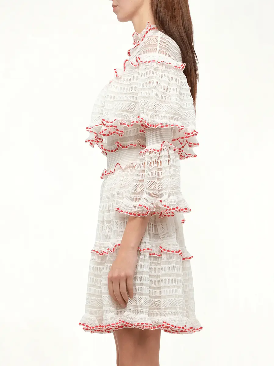 Alexander McQueen Amq - Volume Lace Mini Dress in White/pink | Thumbnail 5 Alexander McQueen Amq - Volume Lace Mini Dress in White/pink | Thumbnail 5