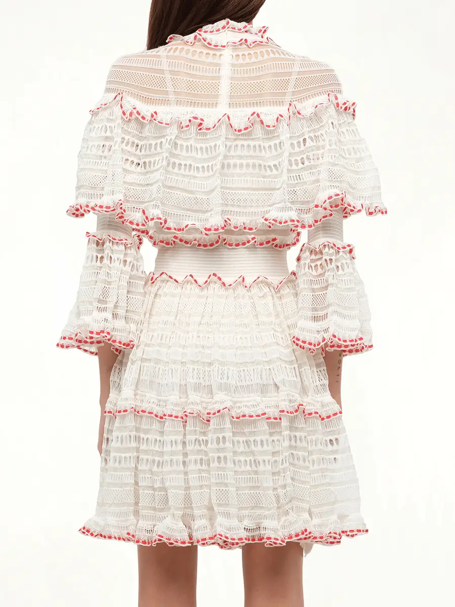 Alexander McQueen Amq - Volume Lace Mini Dress in White/pink | Thumbnail 6 Alexander McQueen Amq - Volume Lace Mini Dress in White/pink | Thumbnail 6