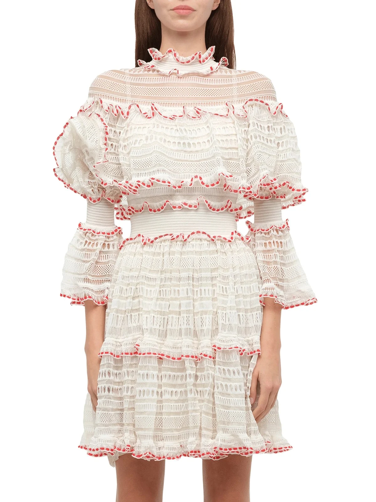Alexander McQueen Amq - Volume Lace Mini Dress in White/pink
