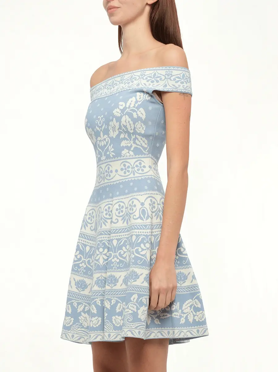 Alexander McQueen Floral Jacq Dress in Sky Blue | Thumbnail 3