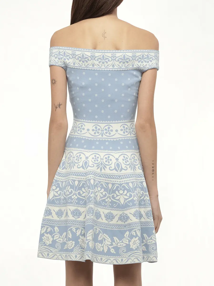 Alexander McQueen Floral Jacq Dress in Sky Blue | Thumbnail 5