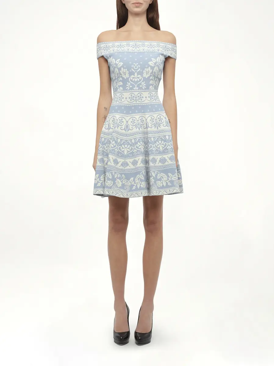 Alexander McQueen Floral Jacq Dress in Sky Blue | Thumbnail 6