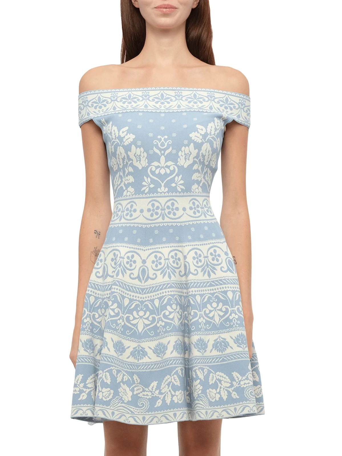 Alexander McQueen Floral Jacq Dress in Sky Blue