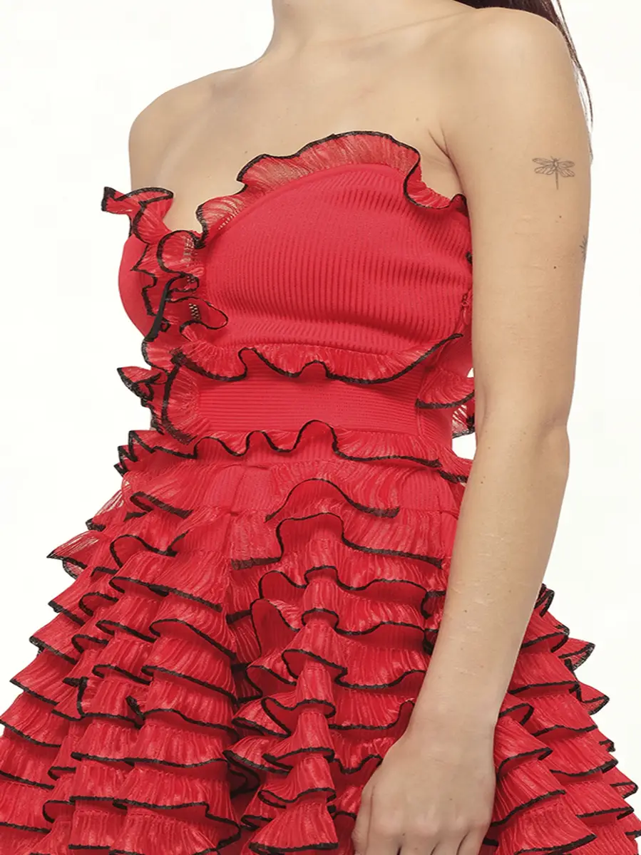 Alexander McQueen Off Shld Str Mini Dress in Red/blk Red | Thumbnail 2