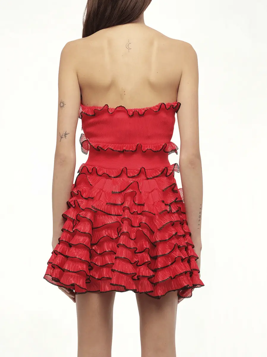 Alexander McQueen Off Shld Str Mini Dress in Red/blk Red | Thumbnail 6