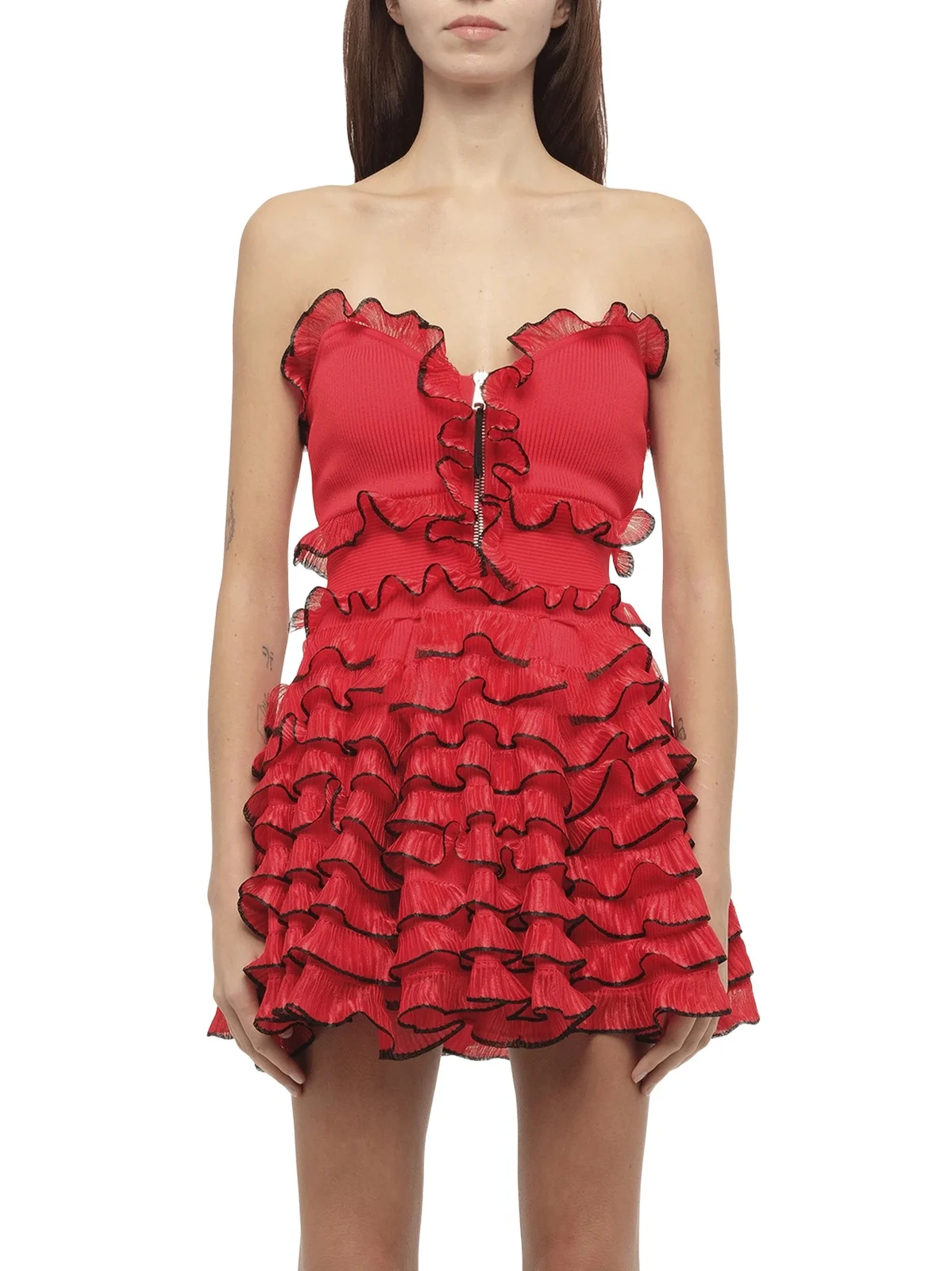 Alexander McQueen Off Shld Str Mini Dress in Red/blk
