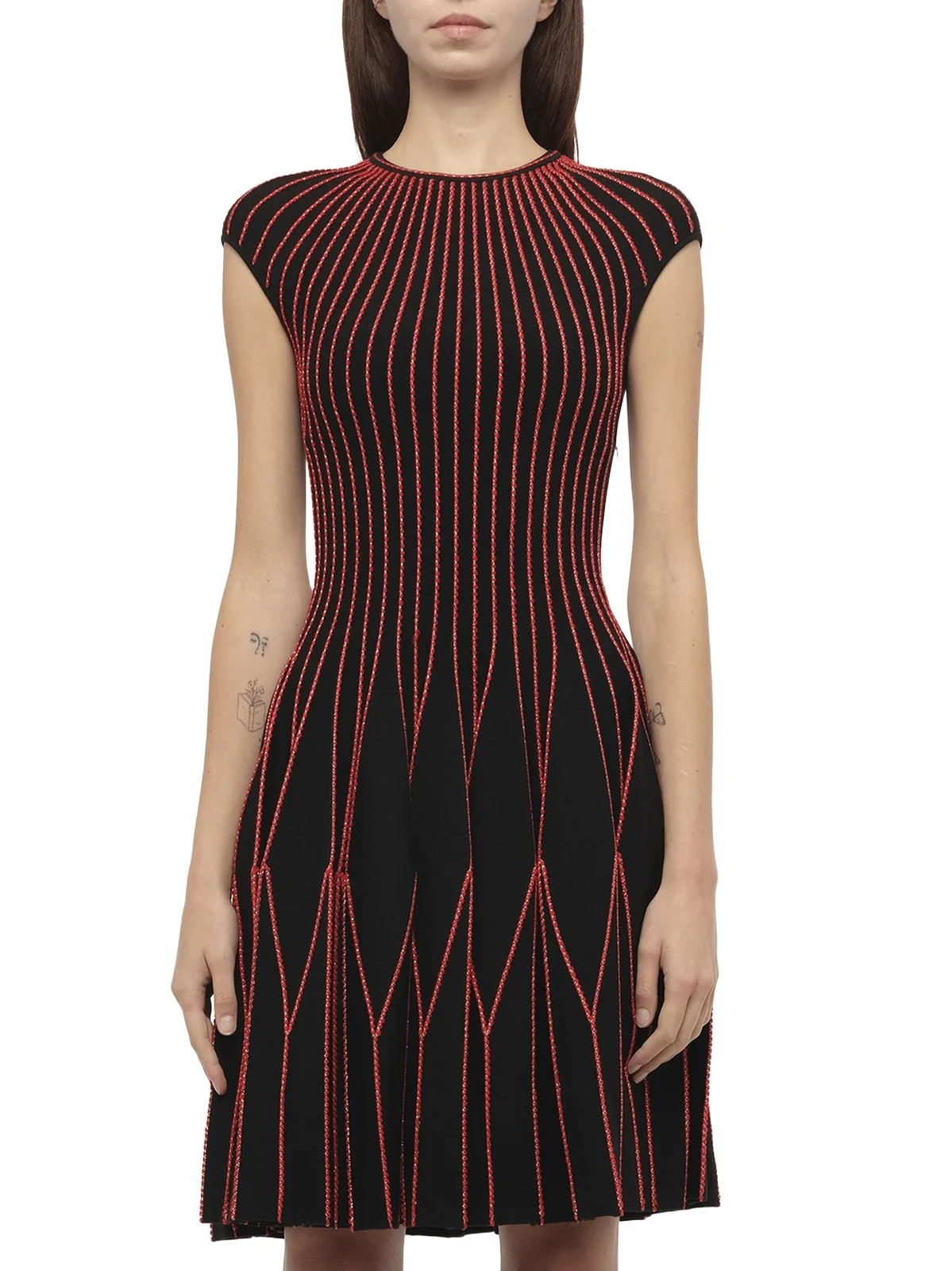 Alexander McQueen Knit Dress in Multi Black/red