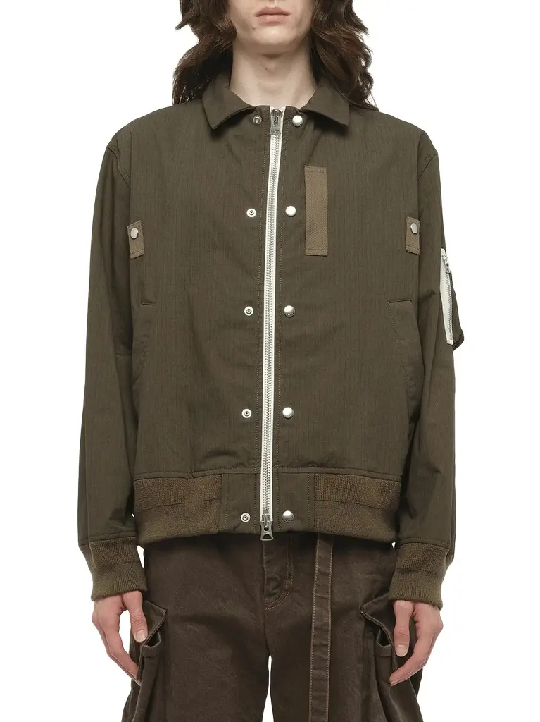 Sacai Rip Stop Blouson in Khaki Green | Image 1 Sacai Rip Stop Blouson in Khaki Green | Image 1