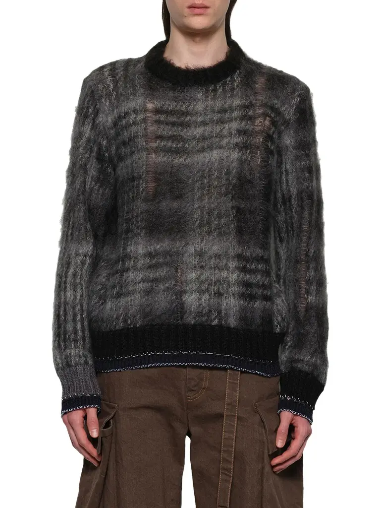 Sacai Plaid Mohair Knit Pullover | Image 1 Sacai Plaid Mohair Knit Pullover | Image 1