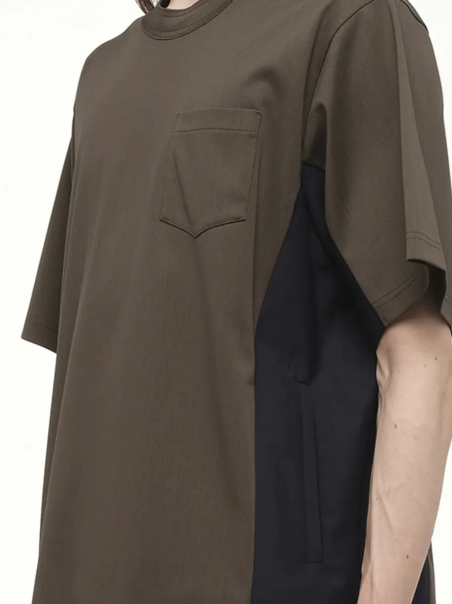 Sacai Suiting x Cotton Jersey T-shirt in Khaki/navy | Thumbnail 2 Sacai Suiting x Cotton Jersey T-shirt in Khaki/navy | Thumbnail 2