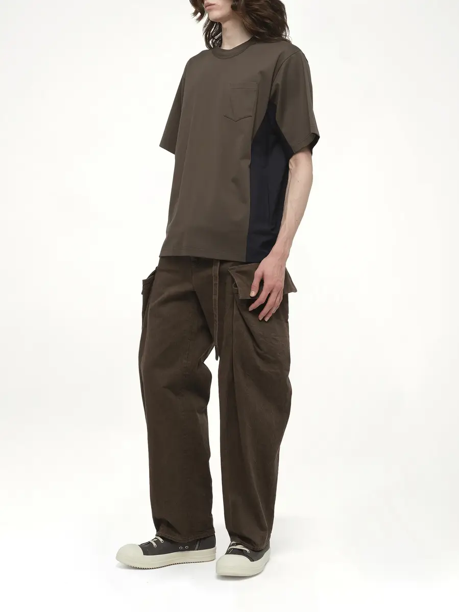 Sacai Suiting x Cotton Jersey T-shirt in Khaki/navy | Thumbnail 4 Sacai Suiting x Cotton Jersey T-shirt in Khaki/navy | Thumbnail 4