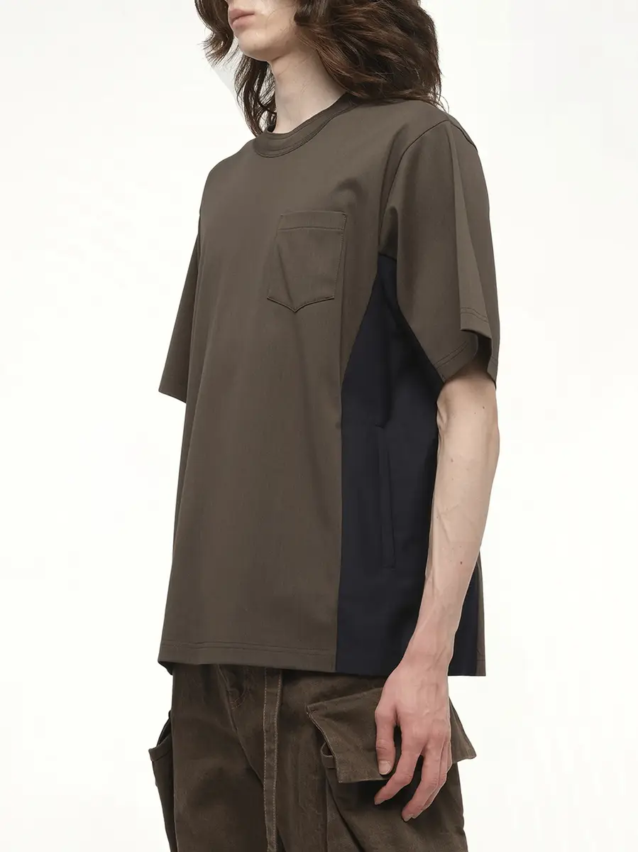Sacai Suiting x Cotton Jersey T-shirt in Khaki/navy | Thumbnail 5 Sacai Suiting x Cotton Jersey T-shirt in Khaki/navy | Thumbnail 5