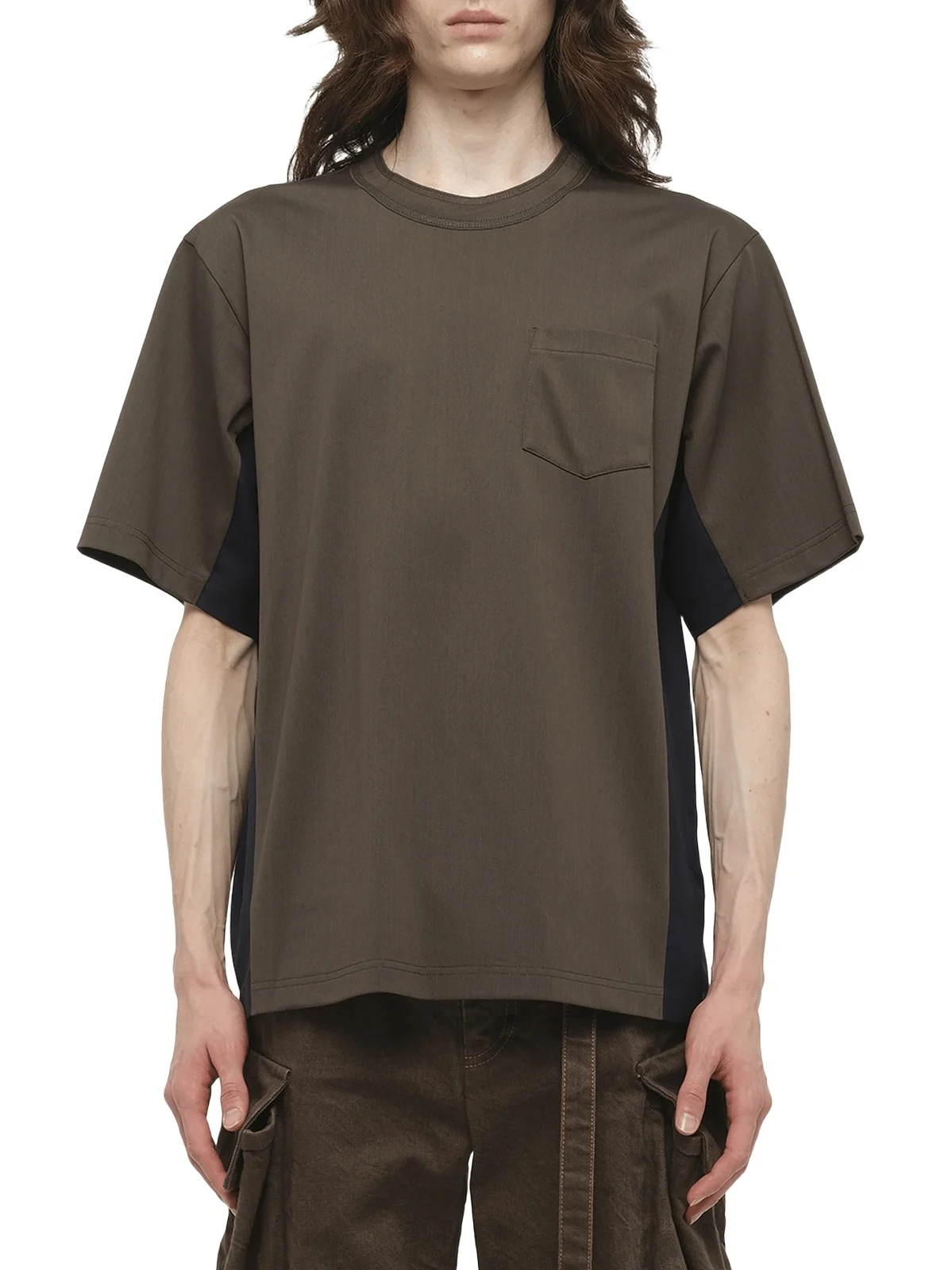 Suiting x Cotton Jersey T-shirt in Khaki/navy Suiting x Cotton Jersey T-shirt in Khaki/navy