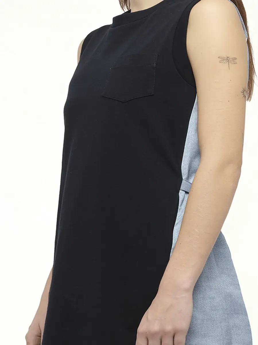Sacai Denim x Cotton Jersey Dress in Navy/light Blue Navy | Thumbnail 2 Sacai Denim x Cotton Jersey Dress in Navy/light Blue Navy | Thumbnail 2