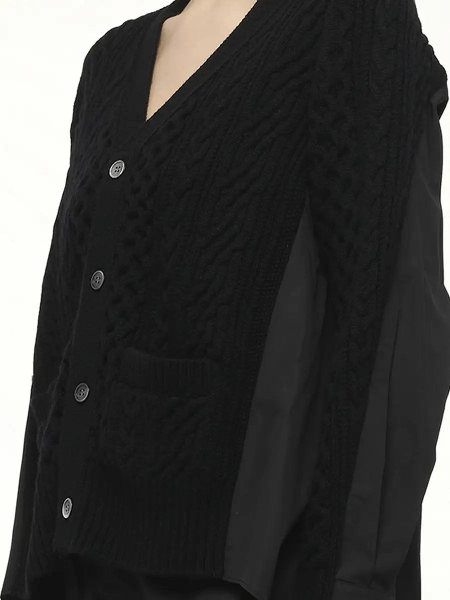 Sacai Wool Knit x Cotton Poplin Cardigan in Black/black Black | Thumbnail 2 Sacai Wool Knit x Cotton Poplin Cardigan in Black/black Black | Thumbnail 2