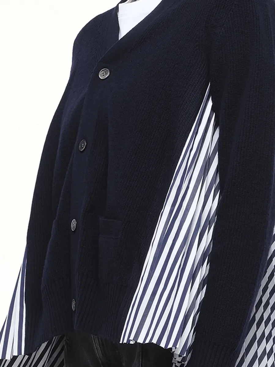 Sacai Wool Knit x Cotton Poplin Cardigan in Navy/navystripe Navy | Thumbnail 2 Sacai Wool Knit x Cotton Poplin Cardigan in Navy/navystripe Navy | Thumbnail 2