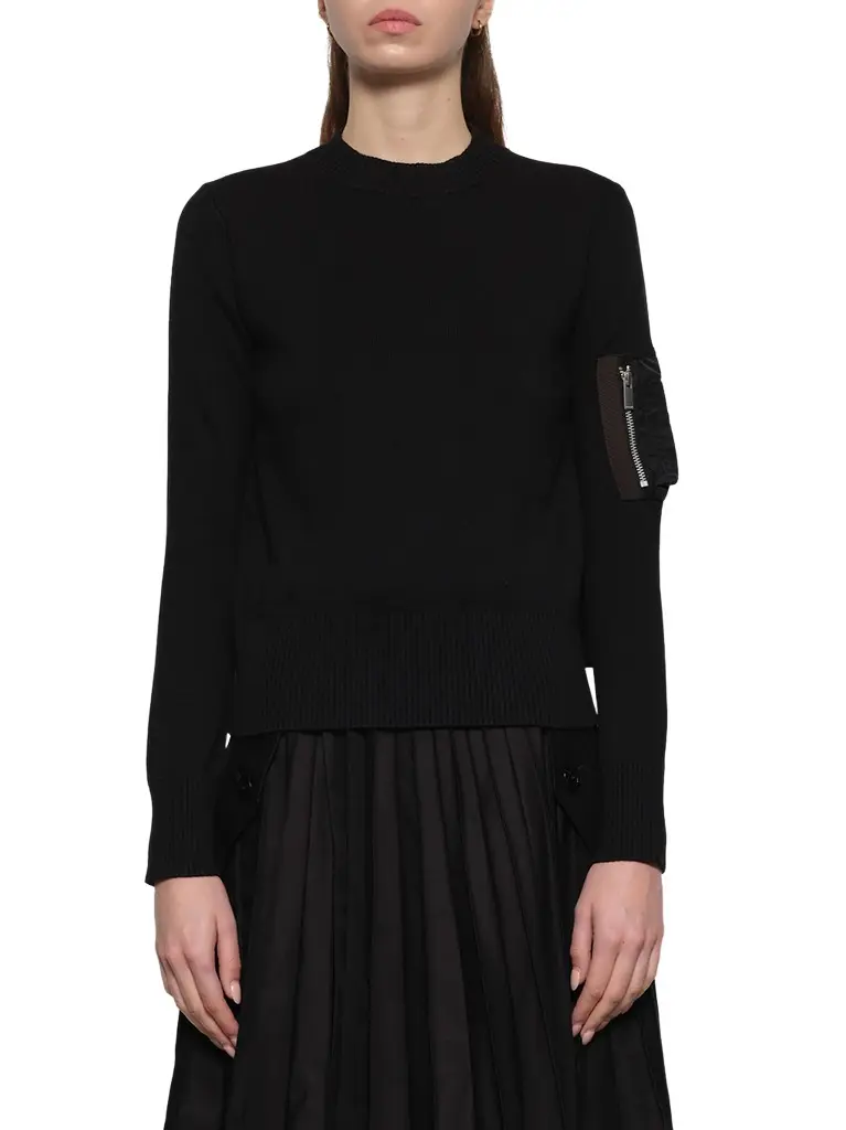 Sacai Nylon Twill x Cotton Knit Pullover | Image 1 Sacai Nylon Twill x Cotton Knit Pullover | Image 1
