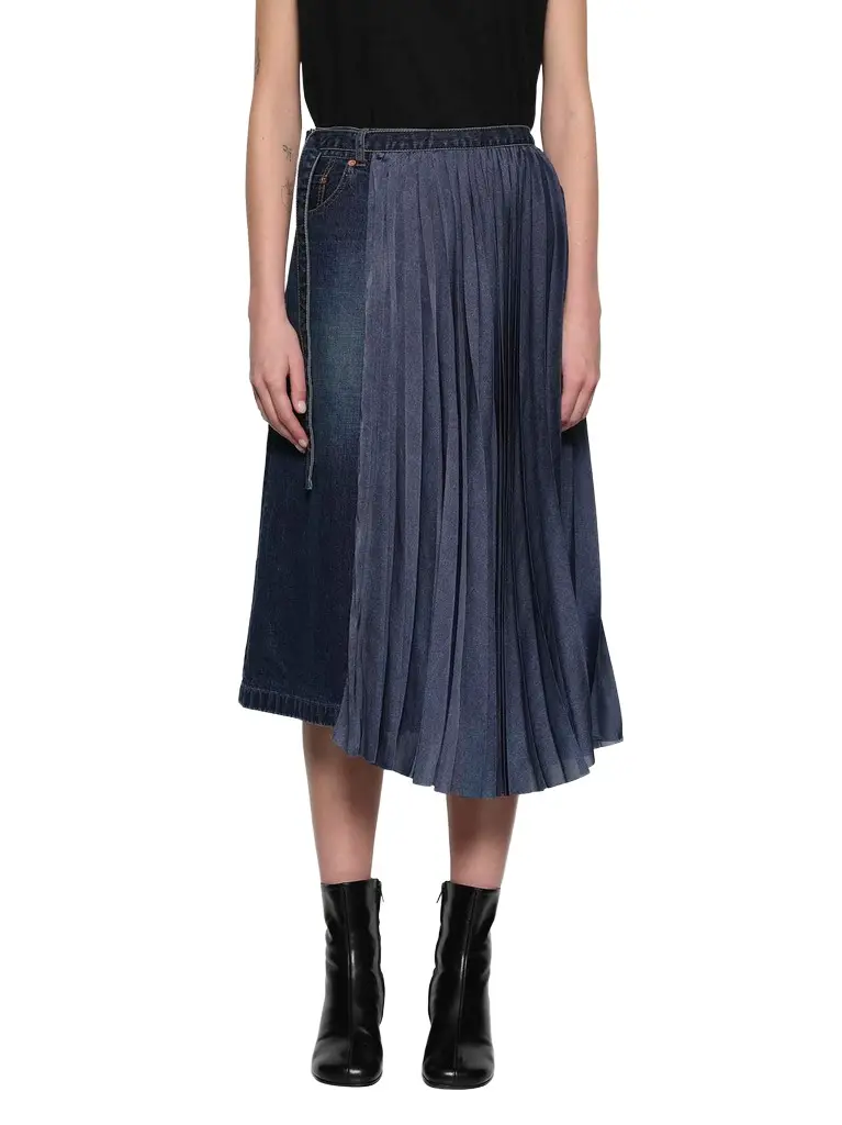 Sacai Half Pleated Denim Skirt | Image 1 Sacai Half Pleated Denim Skirt | Image 1