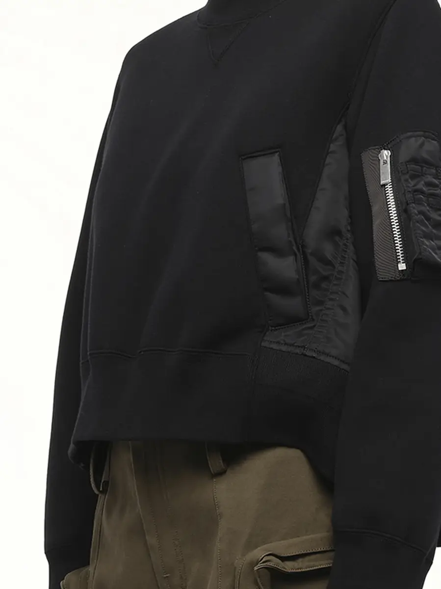 Sacai Sponge Sweat x Nylon Twill Pullover in Black/black | Thumbnail 2 Sacai Sponge Sweat x Nylon Twill Pullover in Black/black | Thumbnail 2