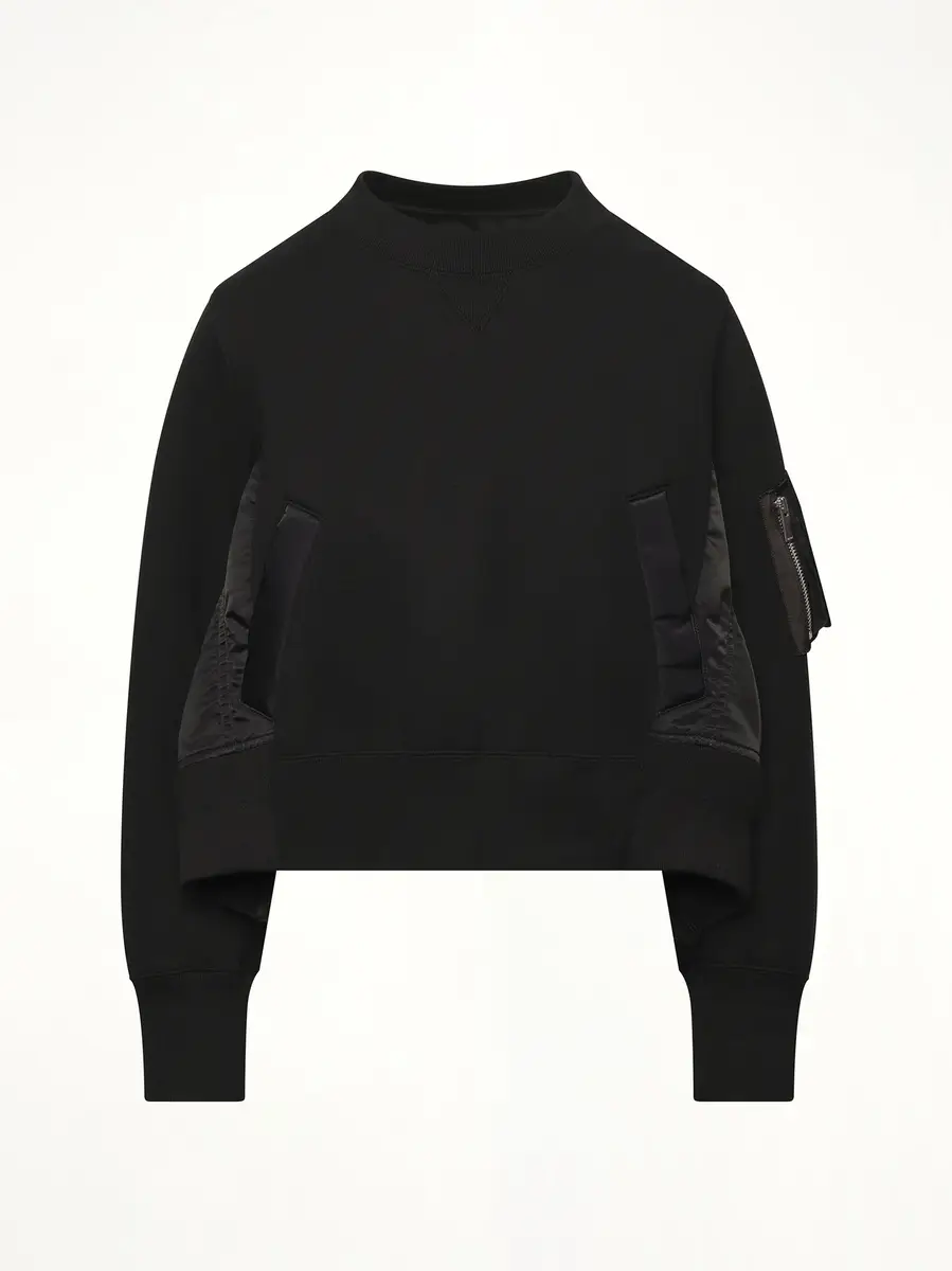 Sacai Sponge Sweat x Nylon Twill Pullover in Black/black | Thumbnail 3 Sacai Sponge Sweat x Nylon Twill Pullover in Black/black | Thumbnail 3