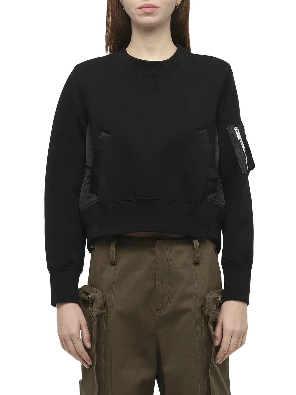 Sacai Sponge Sweat x Nylon Twill Pullover in Black/black