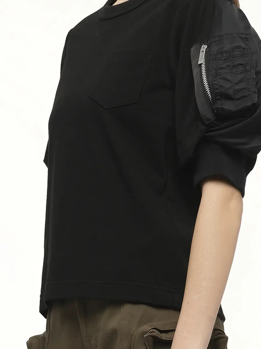 Sacai Nylon Twill x Cotton Jersey T-shirt in Black/black Black | Thumbnail 2 Sacai Nylon Twill x Cotton Jersey T-shirt in Black/black Black | Thumbnail 2
