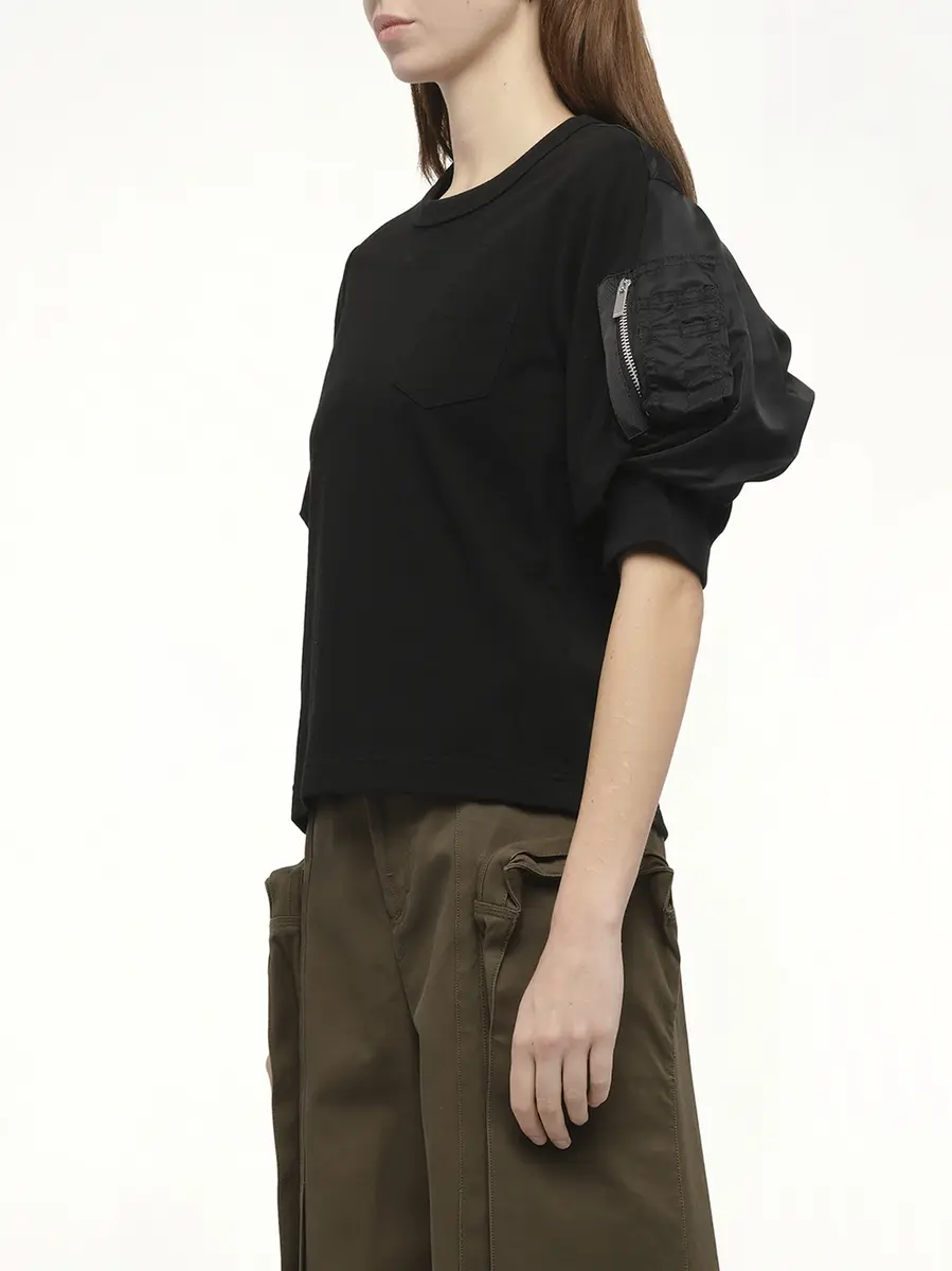 Sacai Nylon Twill x Cotton Jersey T-shirt in Black/black Black | Thumbnail 5 Sacai Nylon Twill x Cotton Jersey T-shirt in Black/black Black | Thumbnail 5