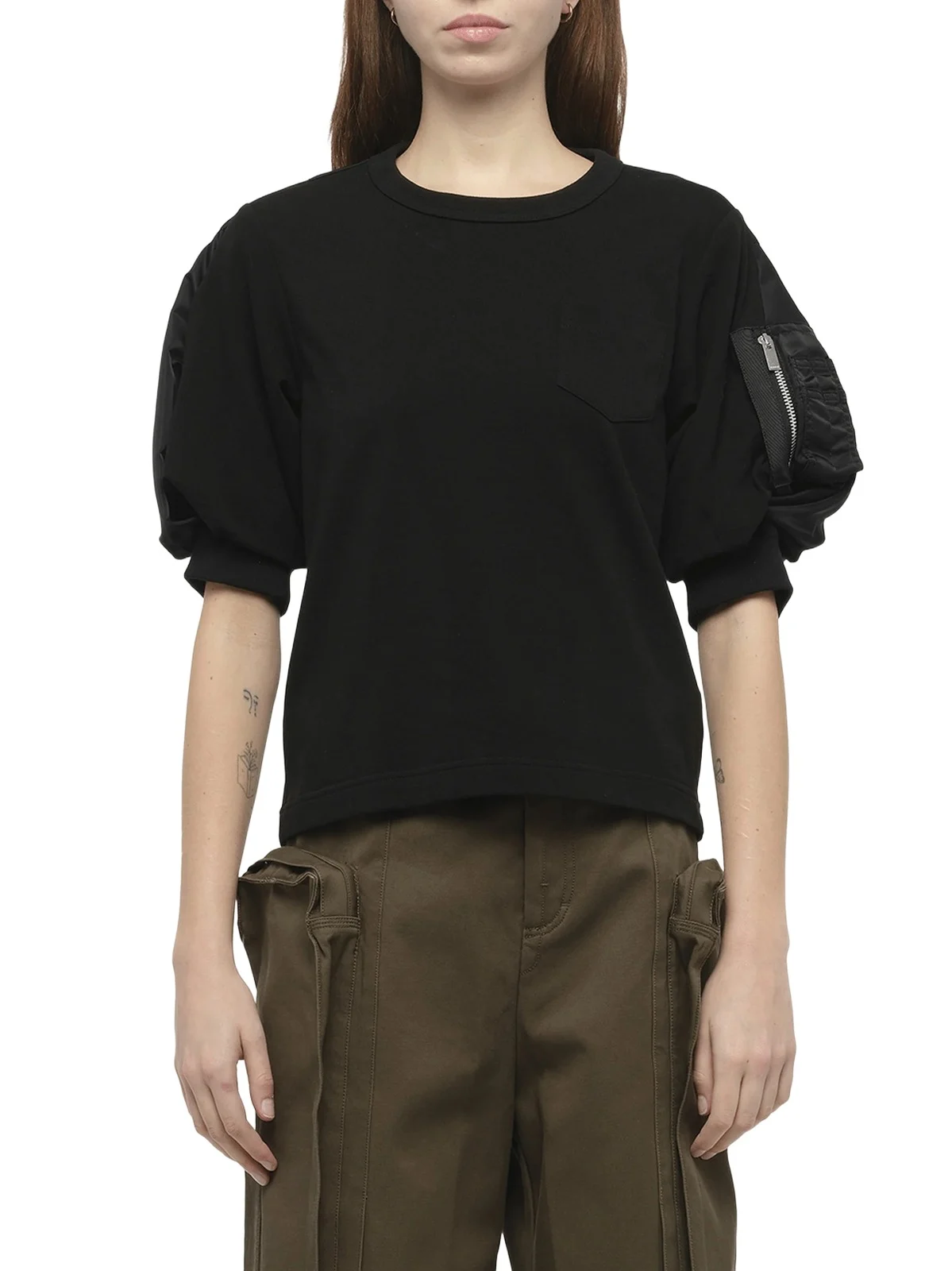 Nylon Twill x Cotton Jersey T-shirt in Black/black Nylon Twill x Cotton Jersey T-shirt in Black/black