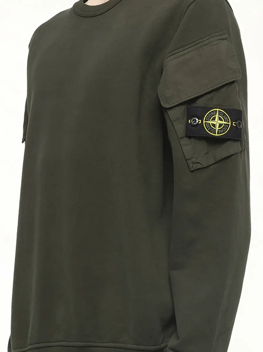 Stone Island 610000 Cotton Fleece Sweatshirt in Juniper Green | Thumbnail 2