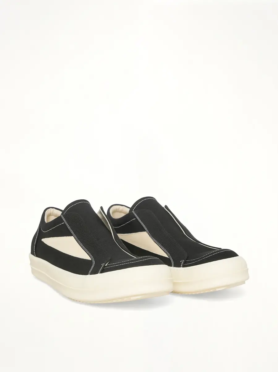 RICK OWENS DRKSHDW Laceless Vintage Sneaks in Black/milk/milk | Thumbnail 3 RICK OWENS DRKSHDW Laceless Vintage Sneaks in Black/milk/milk | Thumbnail 3