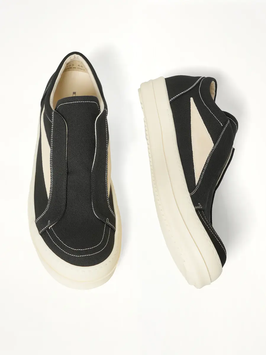 RICK OWENS DRKSHDW Laceless Vintage Sneaks in Black/milk/milk | Thumbnail 4 RICK OWENS DRKSHDW Laceless Vintage Sneaks in Black/milk/milk | Thumbnail 4