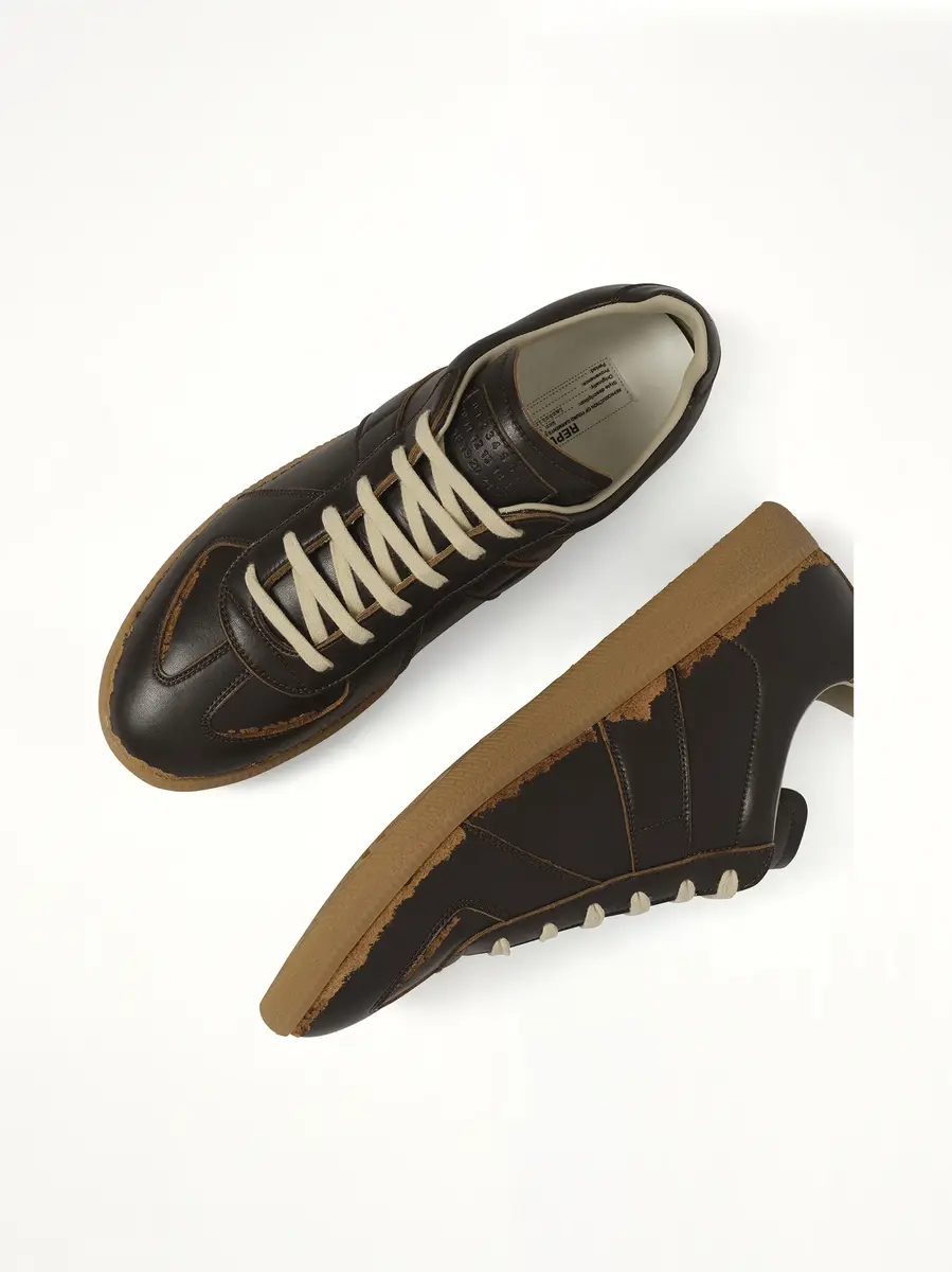 Maison Margiela Replica Leather Sneaker in Dark Brown/camel | Thumbnail 4 Maison Margiela Replica Leather Sneaker in Dark Brown/camel | Thumbnail 4