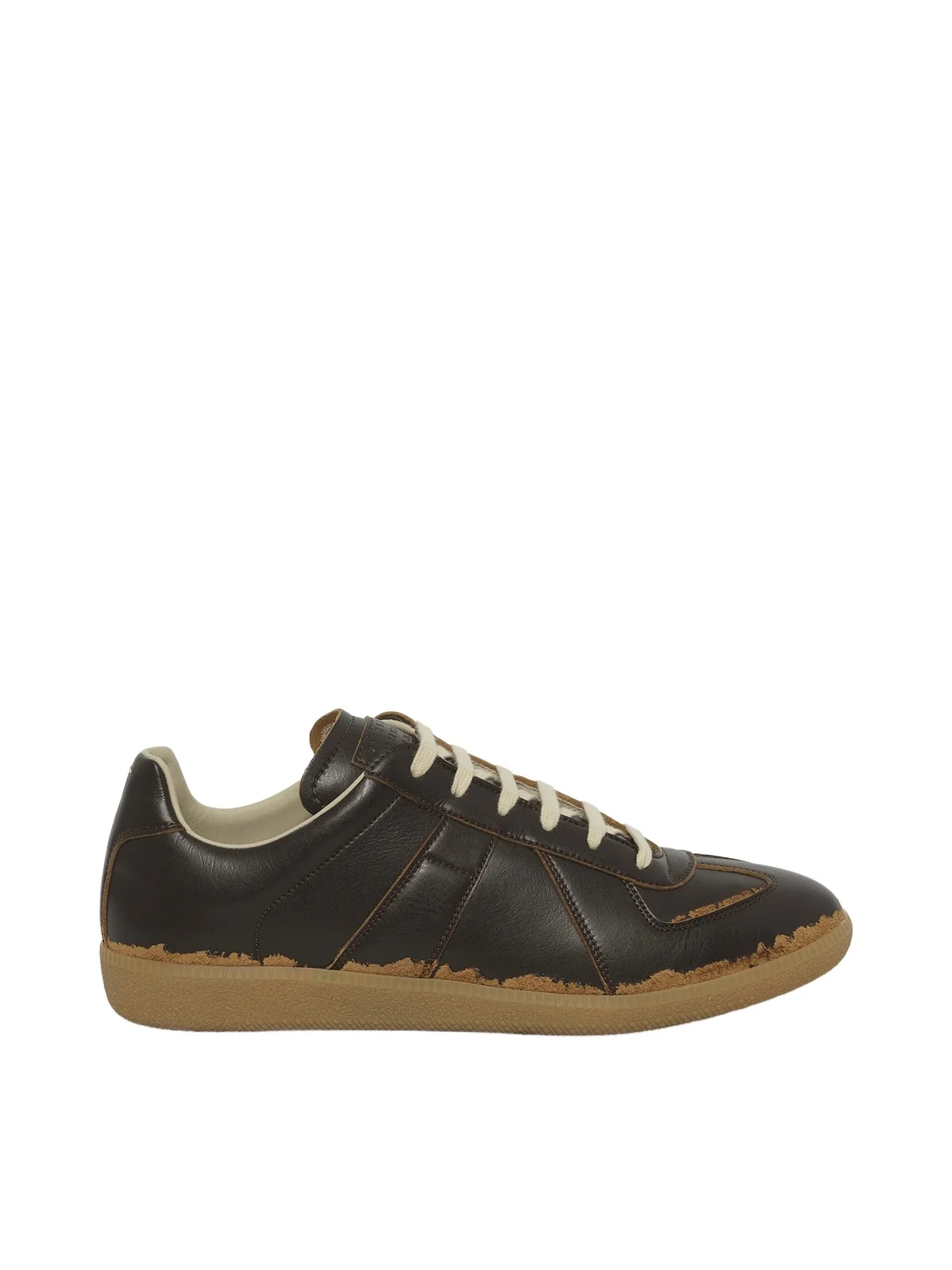 Maison Margiela Replica Leather Sneaker in Dark Brown/camel