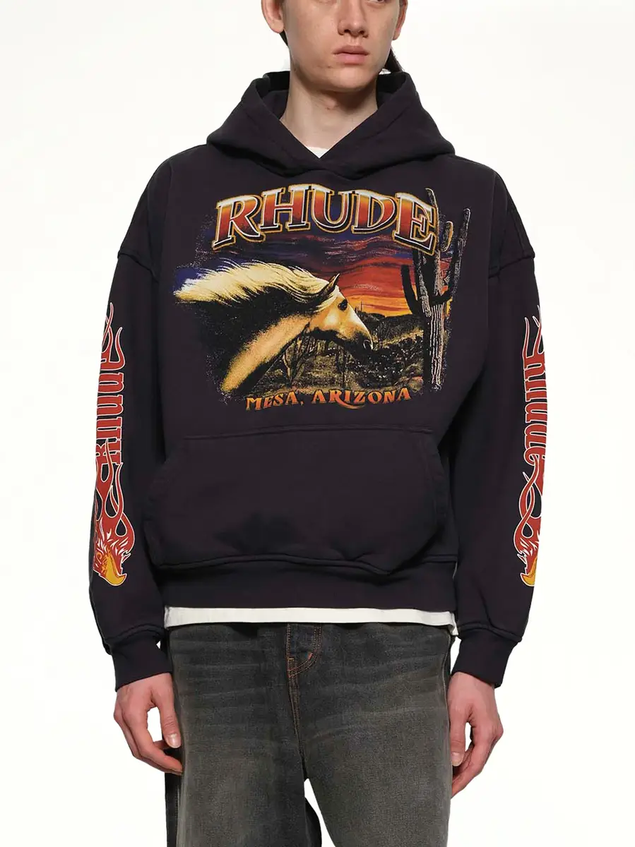 Rhude Mesa Stallion Hoodie in Vintage Black/red | Thumbnail 6