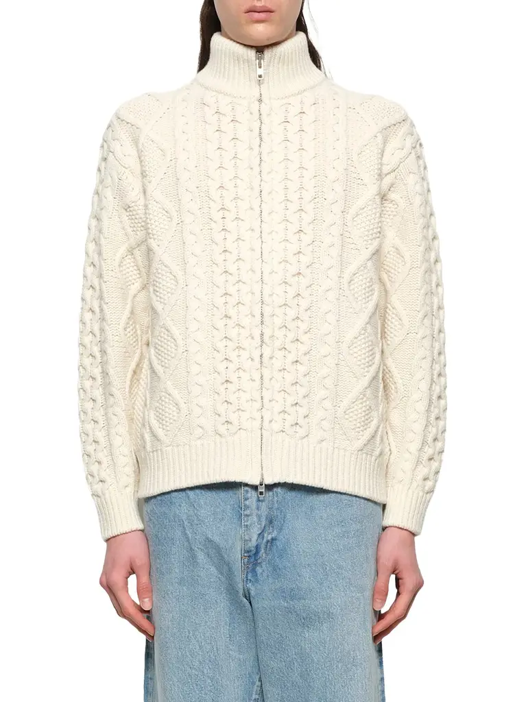 vowels Cable Knit Zip Up