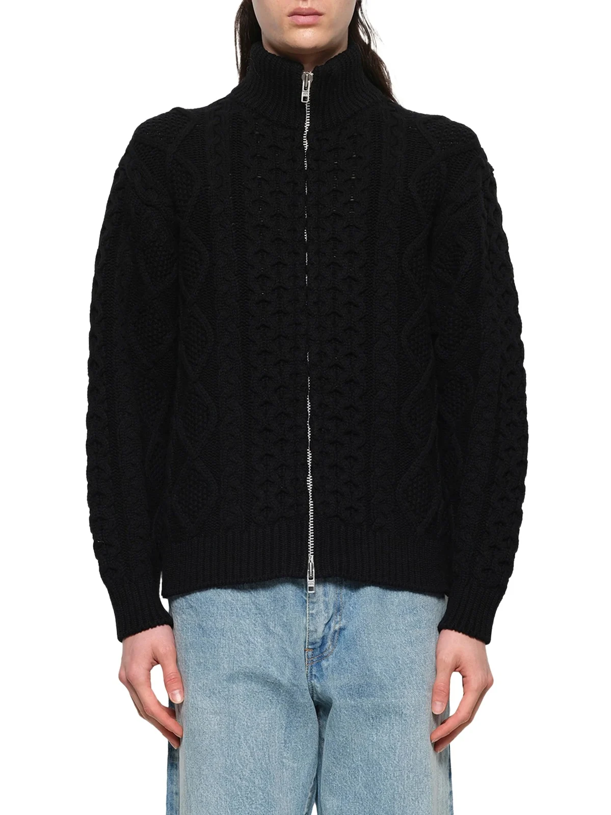 vowels Cable Knit Zip Up