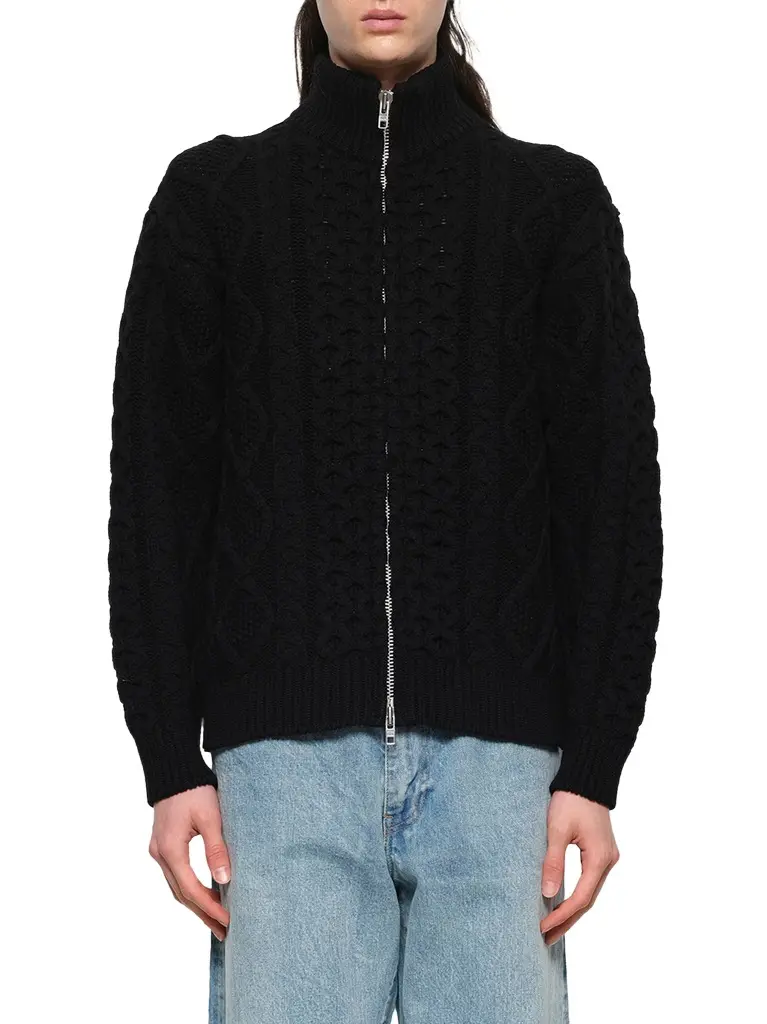 vowels Cable Knit Zip Up