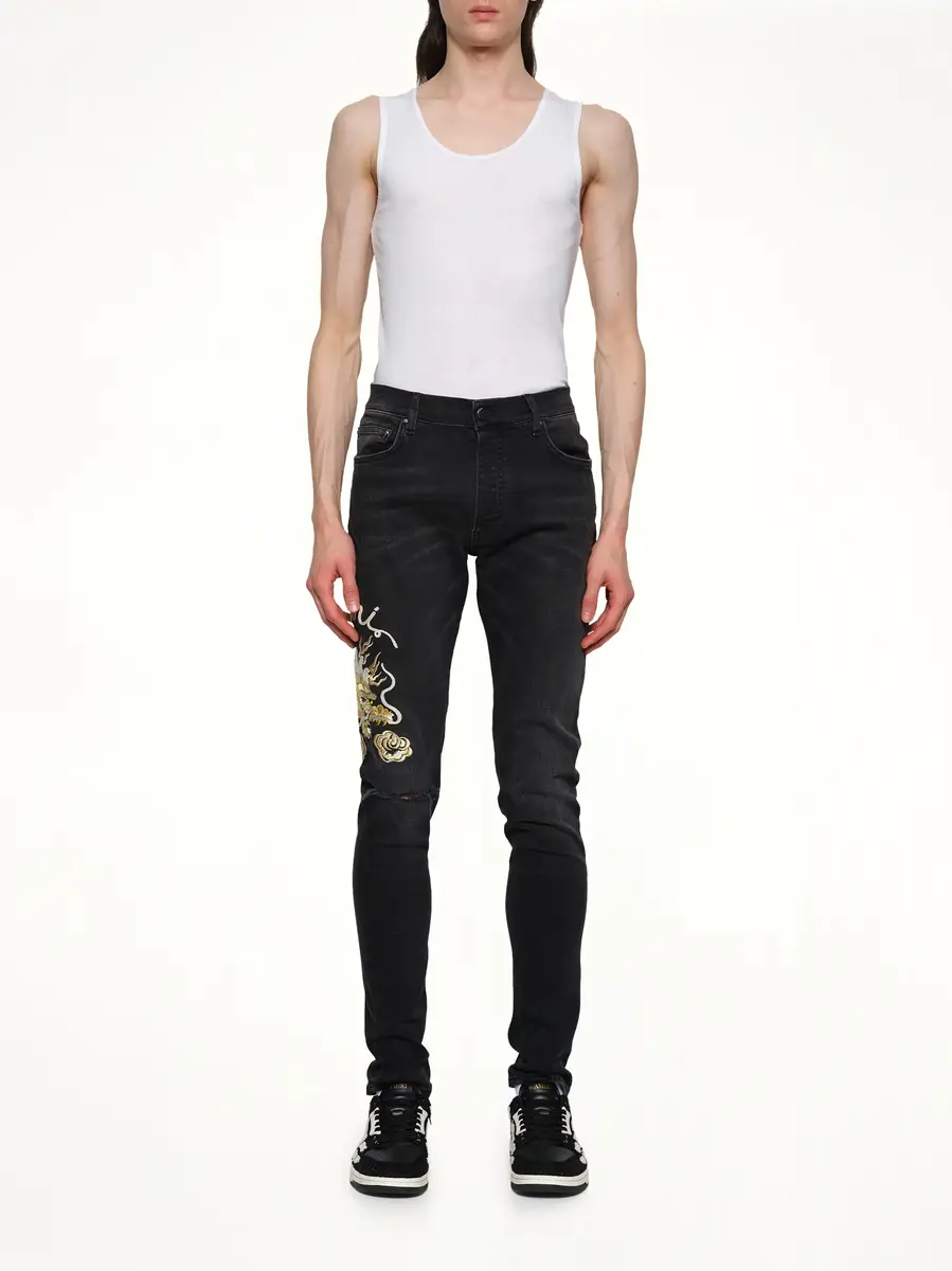 AMIRI Amiri Dragon Repair Slim Jean in Dust Black | Thumbnail 7 AMIRI Amiri Dragon Repair Slim Jean in Dust Black | Thumbnail 7