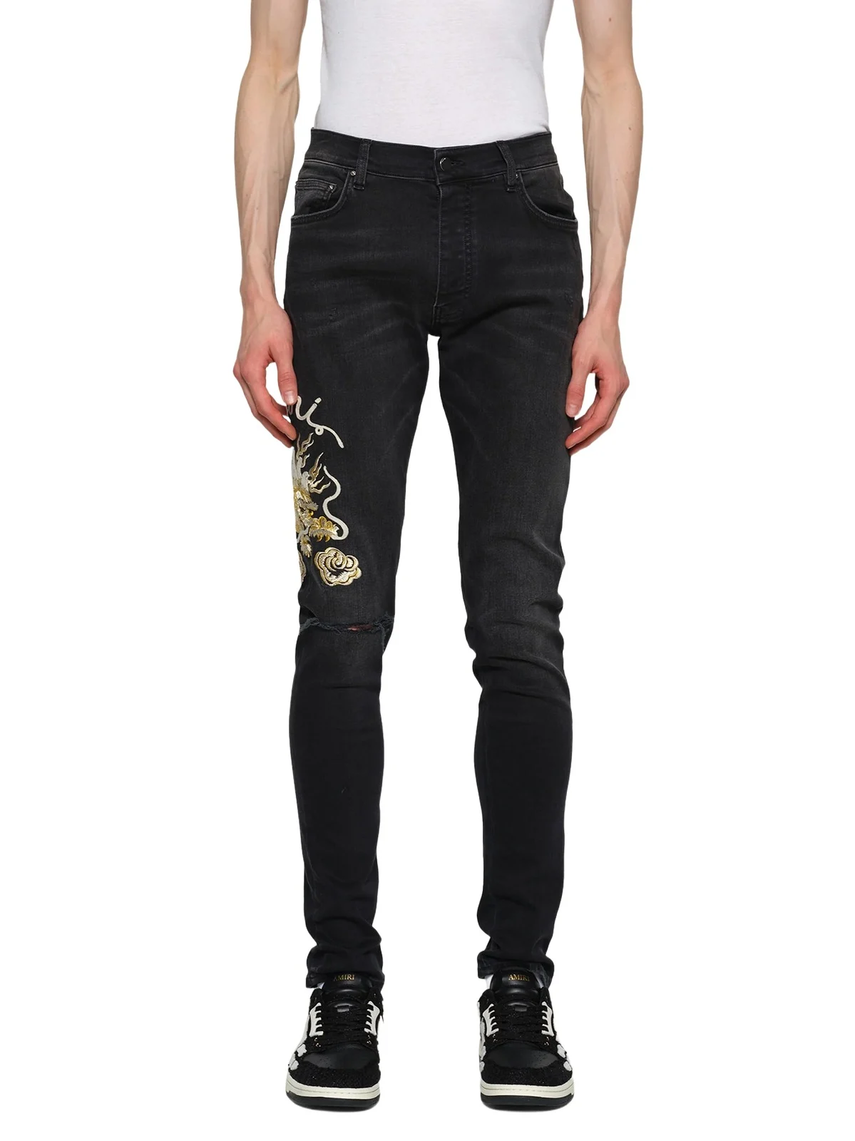 AMIRI Amiri Dragon Repair Slim Jean in Dust Black