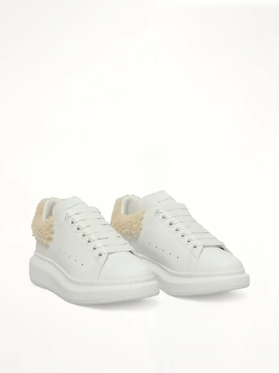 Alexander McQueen Larry Fur Heel Sneaker in White/beige | Thumbnail 3 Alexander McQueen Larry Fur Heel Sneaker in White/beige | Thumbnail 3