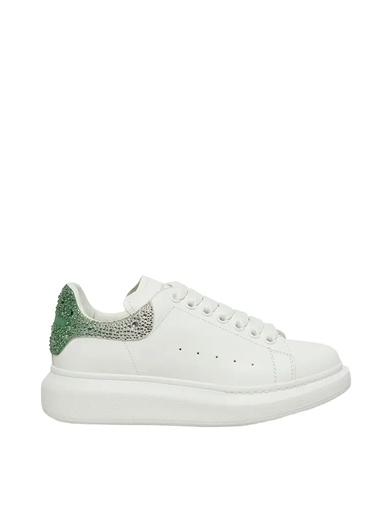 Alexander McQueen Larry Oversized Heel Sneaker in White/green Crystal | Image 1 Alexander McQueen Larry Oversized Heel Sneaker in White/green Crystal | Image 1