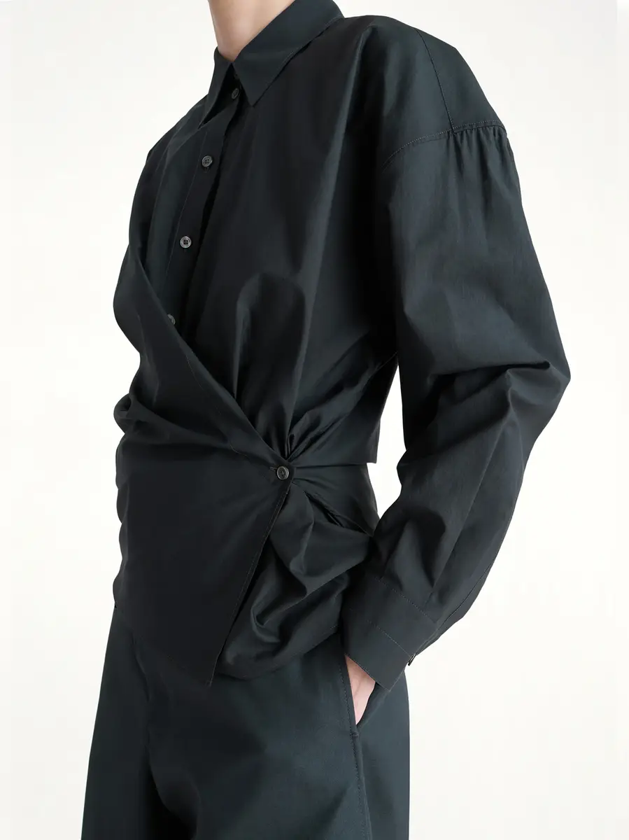 Lemaire Straight Collar Twisted Shirt in Squid Ink Black | Thumbnail 2