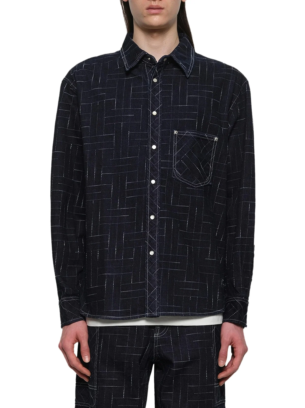 KENZO Weave Casual Shirt in Rinse Blue Denim