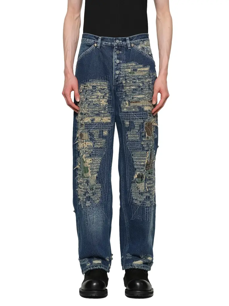 THUG CLUB Vintage-stitched Camo Denim Pants | Image 1 THUG CLUB Vintage-stitched Camo Denim Pants | Image 1