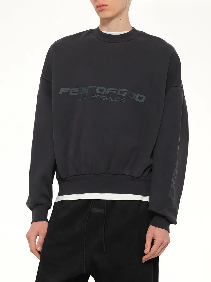 Fear of God Essentials Cropped Relaxed Sweatshirt in Vintage Black | Thumbnail 6