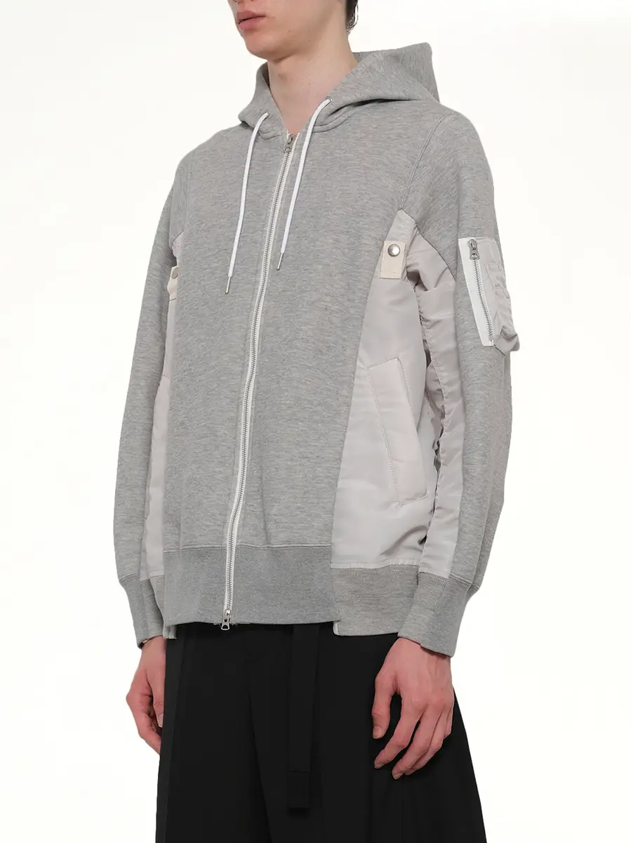 Sacai Sponge Sweat x Nylon Twill Hoodie in Light Gray | Thumbnail 2 Sacai Sponge Sweat x Nylon Twill Hoodie in Light Gray | Thumbnail 2