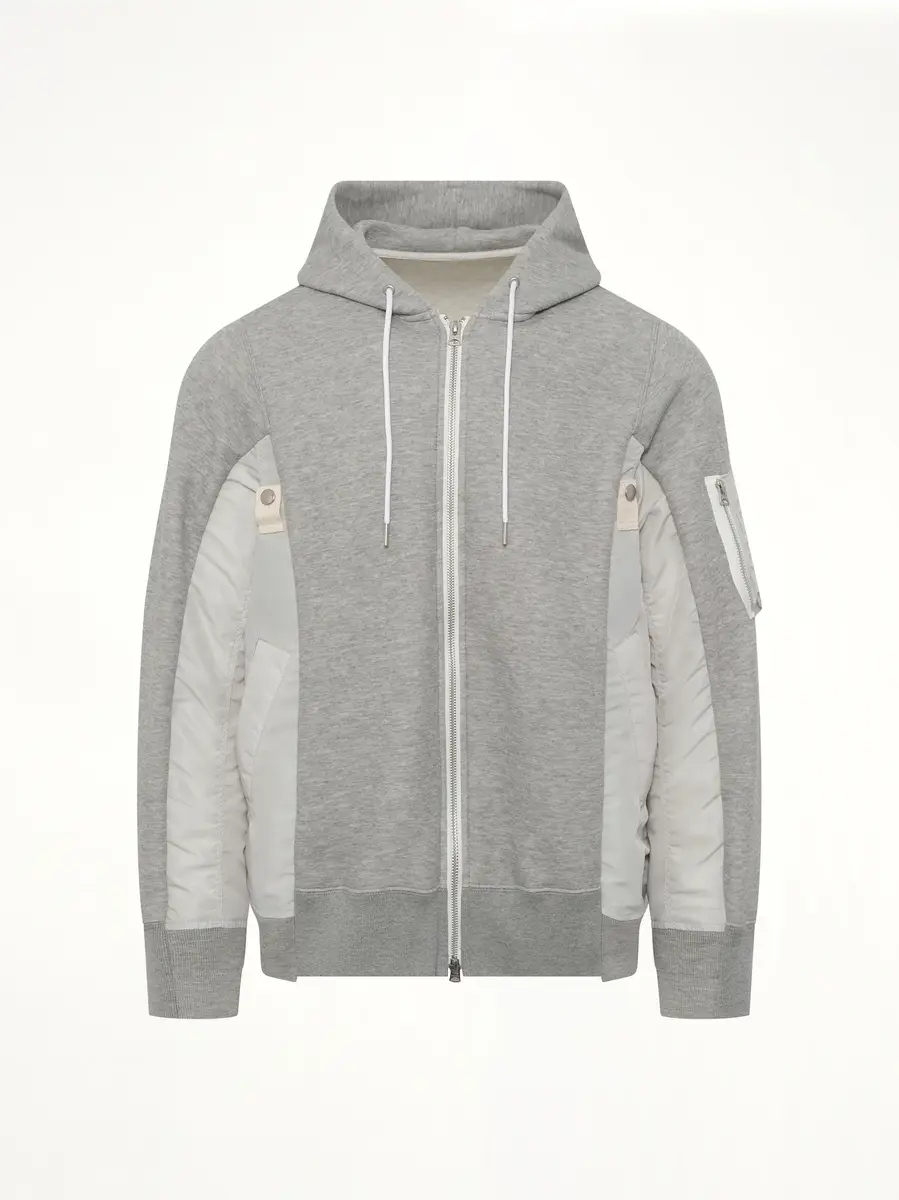 Sacai Sponge Sweat x Nylon Twill Hoodie in Light Gray | Thumbnail 3 Sacai Sponge Sweat x Nylon Twill Hoodie in Light Gray | Thumbnail 3