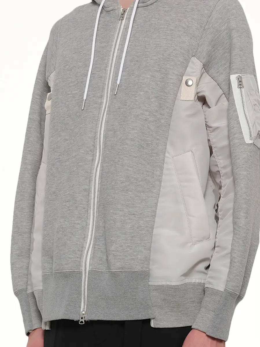 Sacai Sponge Sweat x Nylon Twill Hoodie in Light Gray | Thumbnail 6 Sacai Sponge Sweat x Nylon Twill Hoodie in Light Gray | Thumbnail 6