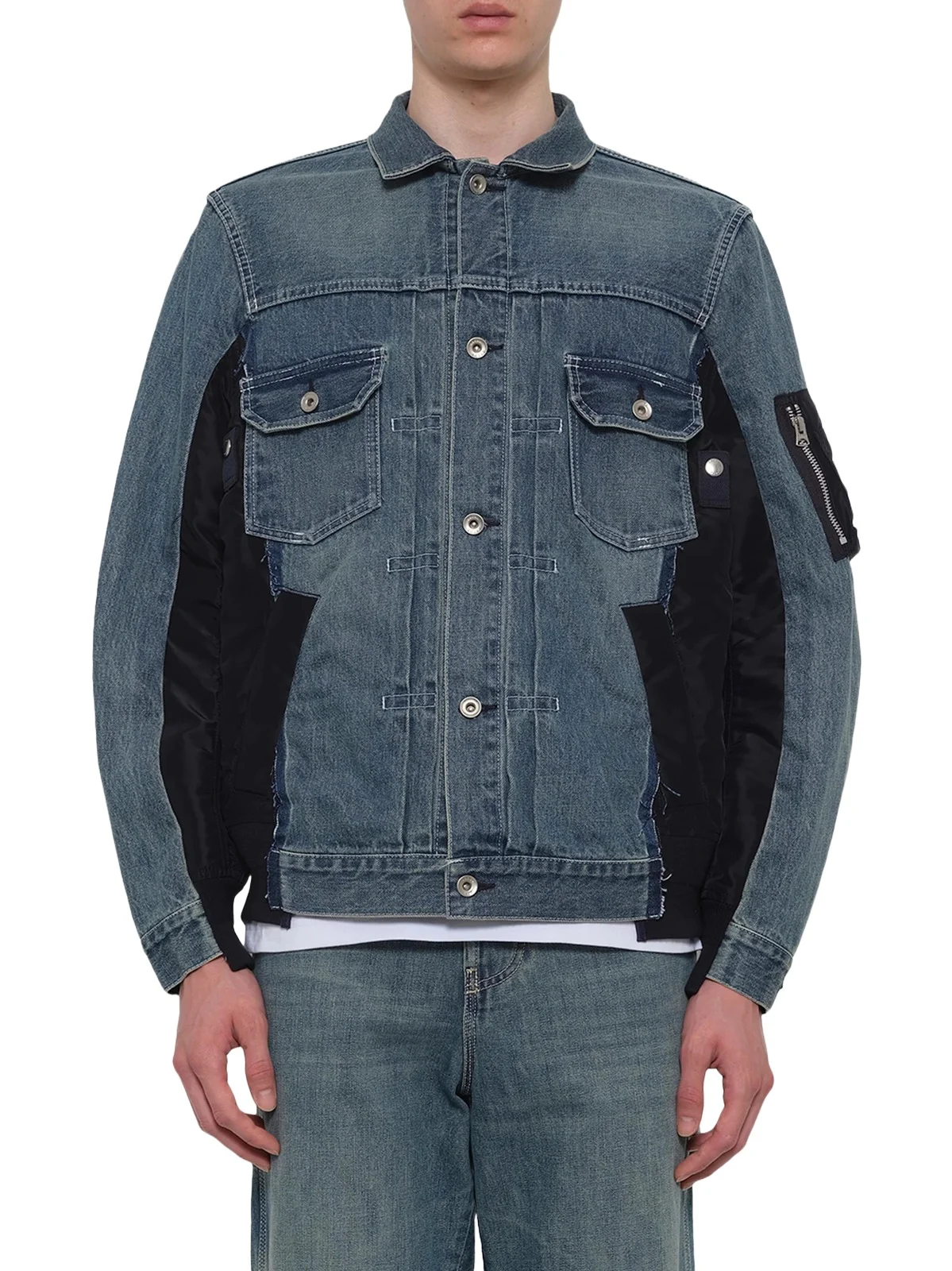 Sacai Denim x Nylon Twill Jacket in Light Blue
